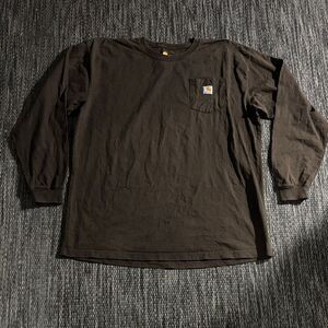 Carhartt Long Sleeve Tee Shirt Front Pocket Work Logo Brown Men’s Size XL Tall
